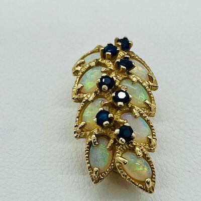 Lot 156: 14k Yellow Gold -8 Australian Opals with 7 Blue Sapphires Cluster Pendant