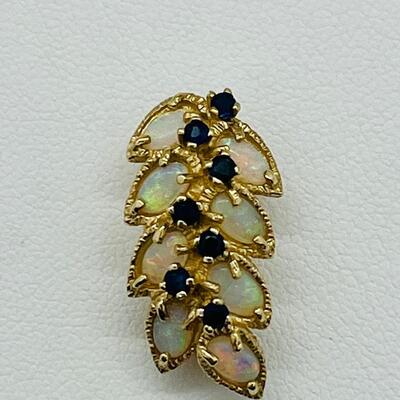 Lot 156: 14k Yellow Gold -8 Australian Opals with 7 Blue Sapphires Cluster Pendant