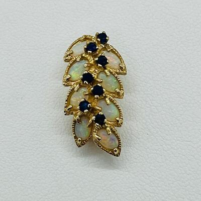 Lot 156: 14k Yellow Gold -8 Australian Opals with 7 Blue Sapphires Cluster Pendant