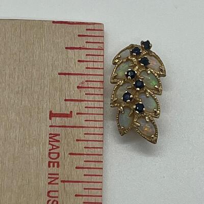 Lot 156: 14k Yellow Gold -8 Australian Opals with 7 Blue Sapphires Cluster Pendant