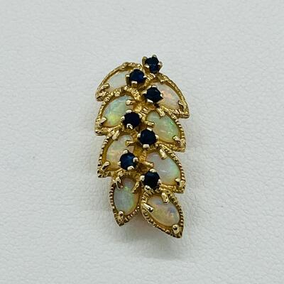 Lot 156: 14k Yellow Gold -8 Australian Opals with 7 Blue Sapphires Cluster Pendant