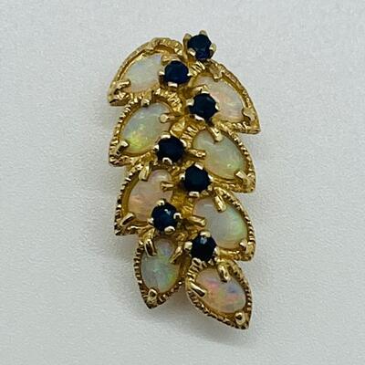 Lot 156: 14k Yellow Gold -8 Australian Opals with 7 Blue Sapphires Cluster Pendant
