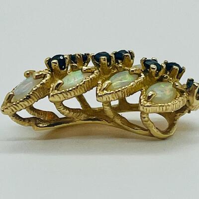 Lot 156: 14k Yellow Gold -8 Australian Opals with 7 Blue Sapphires Cluster Pendant