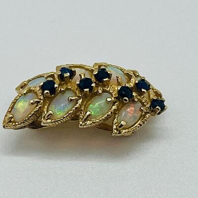 Lot 156: 14k Yellow Gold -8 Australian Opals with 7 Blue Sapphires Cluster Pendant