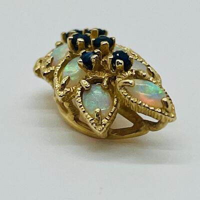 Lot 156: 14k Yellow Gold -8 Australian Opals with 7 Blue Sapphires Cluster Pendant