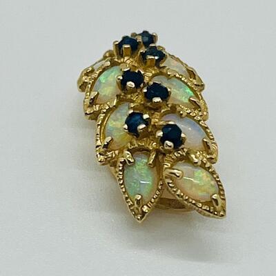 Lot 156: 14k Yellow Gold -8 Australian Opals with 7 Blue Sapphires Cluster Pendant
