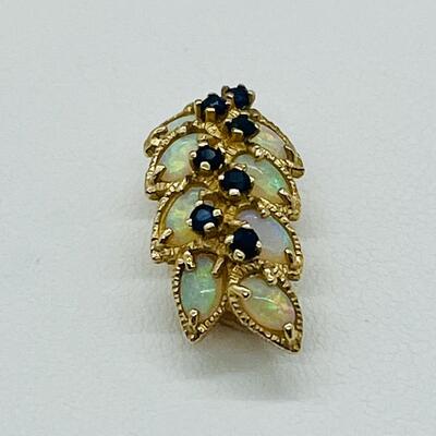 Lot 156: 14k Yellow Gold -8 Australian Opals with 7 Blue Sapphires Cluster Pendant