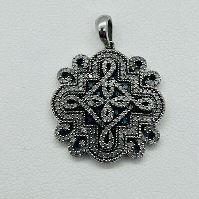Lot 157: White & Blue Diamonds Set into Silver Pendant 925 SJ