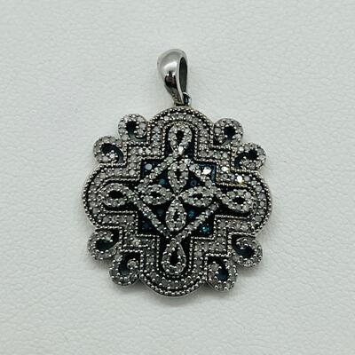 Lot 157: White & Blue Diamonds Set into Silver Pendant 925 SJ