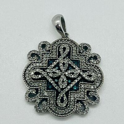 Lot 157: White & Blue Diamonds Set into Silver Pendant 925 SJ