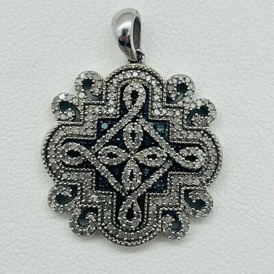 Lot 157: White & Blue Diamonds Set into Silver Pendant 925 SJ