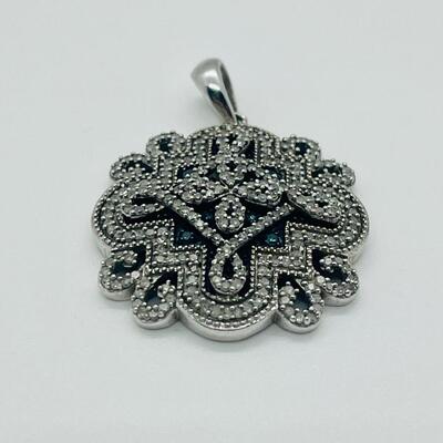 Lot 157: White & Blue Diamonds Set into Silver Pendant 925 SJ