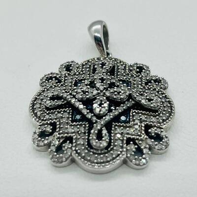 Lot 157: White & Blue Diamonds Set into Silver Pendant 925 SJ