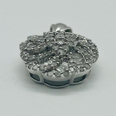 Lot 159:  5g 10k White Gold Pendant Covered in Round & Baguette White Diamonds
