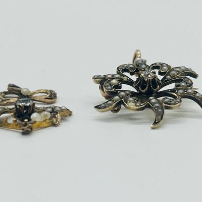 Lot 160: 10k Antique Diamond Brooch Pendant & 10k Charm/Pendant