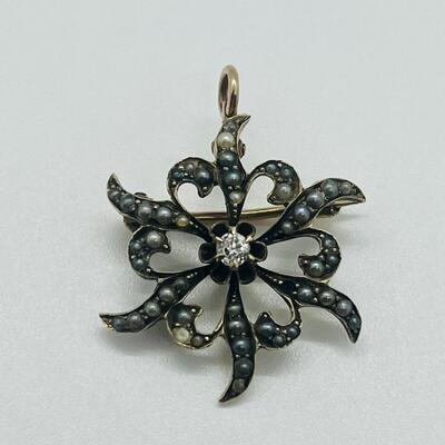 Lot 160: 10k Antique Diamond Brooch Pendant & 10k Charm/Pendant