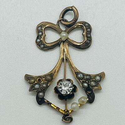 Lot 160: 10k Antique Diamond Brooch Pendant & 10k Charm/Pendant