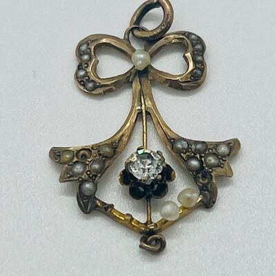 Lot 160: 10k Antique Diamond Brooch Pendant & 10k Charm/Pendant