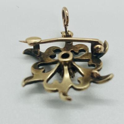 Lot 160: 10k Antique Diamond Brooch Pendant & 10k Charm/Pendant