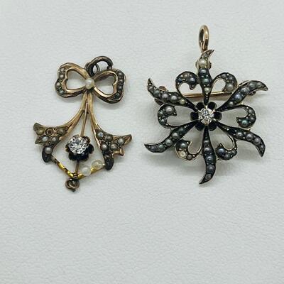 Lot 160: 10k Antique Diamond Brooch Pendant & 10k Charm/Pendant