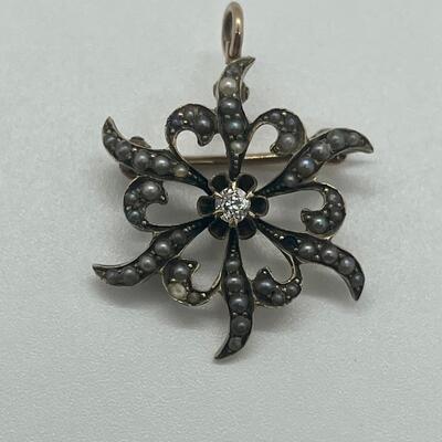 Lot 160: 10k Antique Diamond Brooch Pendant & 10k Charm/Pendant