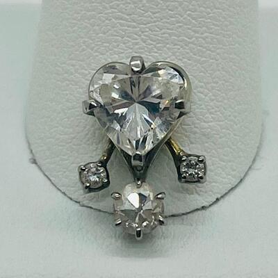 Lot 162: White Sapphire Heart with 3 Diamonds Below, Set in 14k White Gold