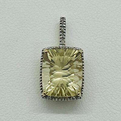 Lot 163: 10k Gold Pendant with Cut Lemon Citrine & Diamond Chips