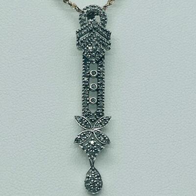 Lot 172: Vintage 10k White Gold & Diamonds Bar Pendant