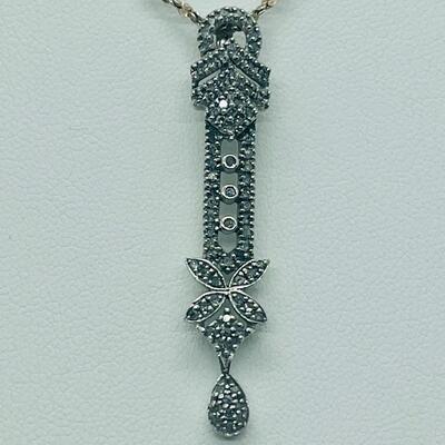 Lot 172: Vintage 10k White Gold & Diamonds Bar Pendant