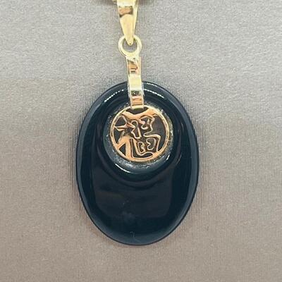 Lot 173: Vintage 14k 585 JJT Black Jade Good Luck Pendant