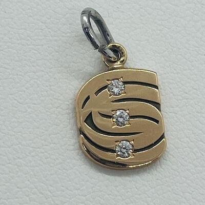 Lot 175: 10k EMB CTO Yellow Gold Charm/Pendant with 3 Diamonds
