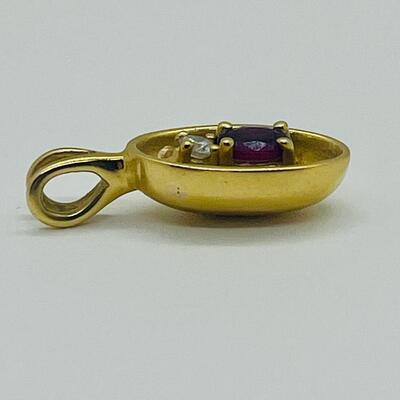 Lot 158: Vintage 14k Yellow Gold Pendant with Diamond Chip & Natural Ruby