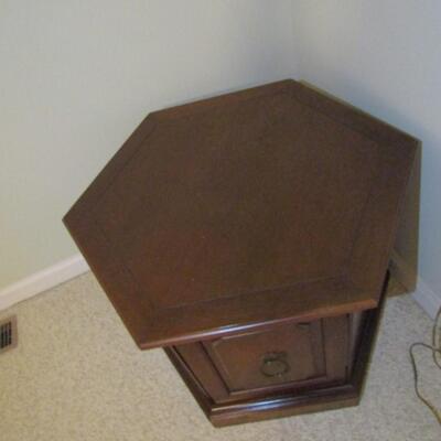 Solid Wood Hexagon Storage Table with Metal Loop Pulls- Approx 25 1/4
