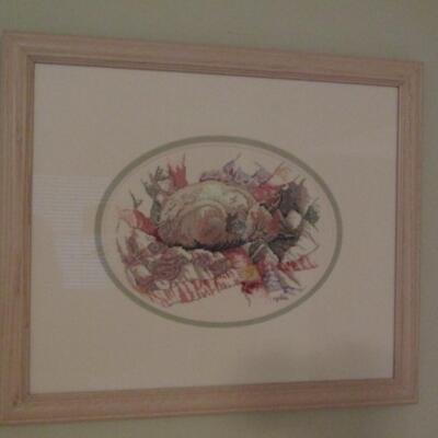 Framed Under Glass Handcrafted Needlework- Napping Kitty