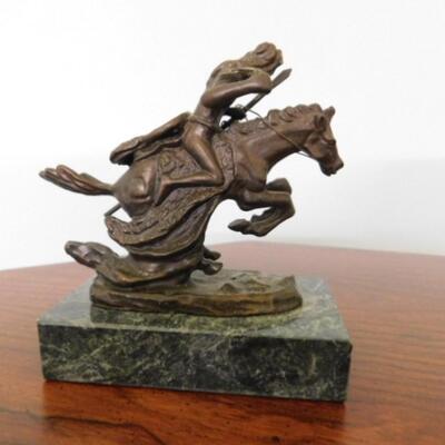 Miniature Frederic Remington 'The Cheyenne' Bronze Statuette on Marble Base