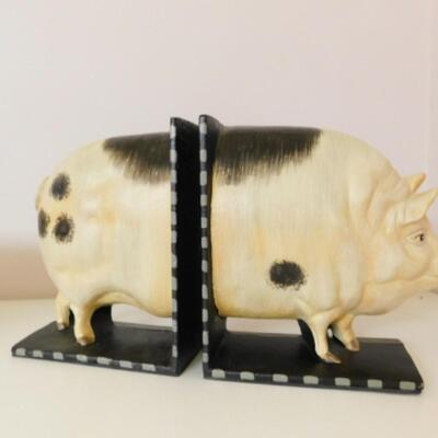 Cast Iron Painted Pig Book Ends