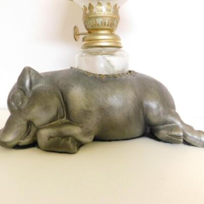 Cast Metal Sleeping Pig Oil Lamp Stand with Hong Kong Lamp Choice #1 of 2