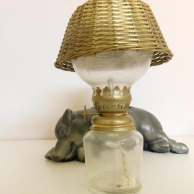 Cast Metal Sleeping Pig Oil Lamp Stand with Hong Kong Lamp Choice #2 of 2