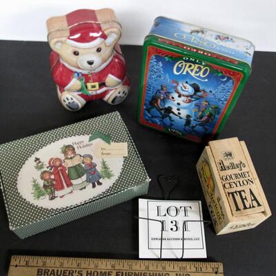 Lot of Boxes, Tin Oreo, Bear, Wood Hedley's Tea, Wire Mail Holder
