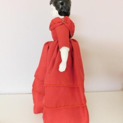 Porcelain Victorian Doll with Hand Crafted Dress on Stand