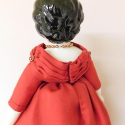 Porcelain Victorian Doll with Hand Crafted Dress on Stand