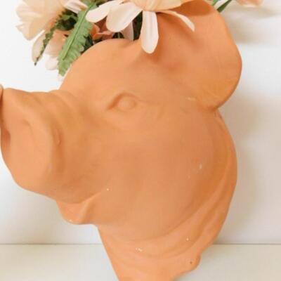 Clay Pottery Pig Face Wall Sconce Planter