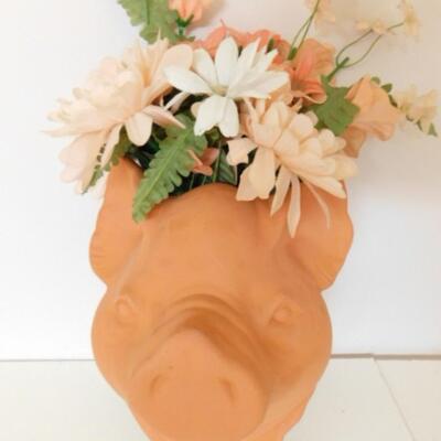 Clay Pottery Pig Face Wall Sconce Planter