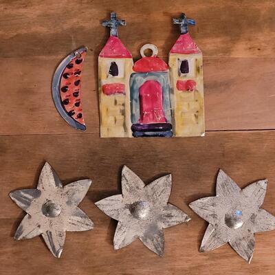 Lot 126: Vintage Mexican Folk Art Tin Art - Ornaments & Flowers