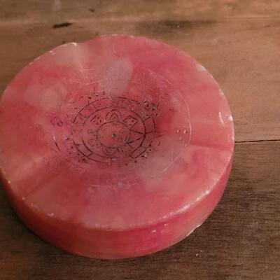Lot 129: Vintage Red Marble Ashtray with Mayan Calendar