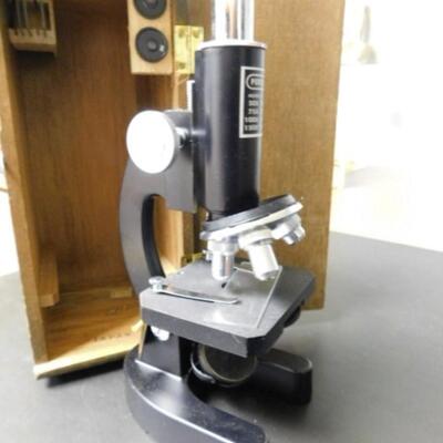 Vintage Perfect Brand Microscope with Original Wood Box Model 805