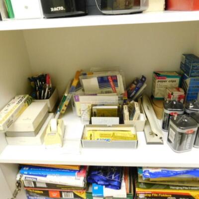 Collection of Office Supplies, Materials, and Desktop Tools (Cabinet not Included)