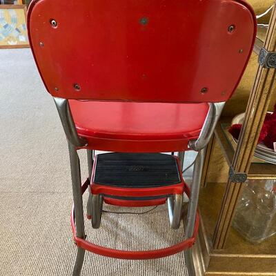 Mid century Cosco red metal 3-step stool, see details