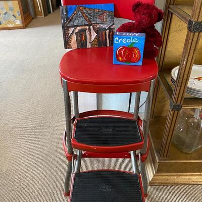 Mid century Cosco red metal 3-step stool, see details