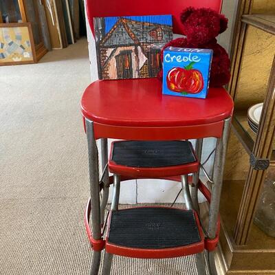 Mid century Cosco red metal 3-step stool, see details